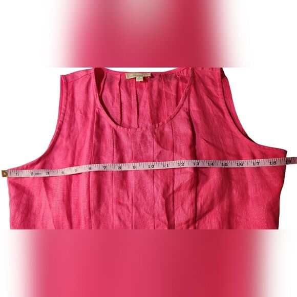 Vintage Linen Dress Sleeveless Midi Pintuck Flowy Prairie Cottage Pink Oversized - Picture 9 of 11